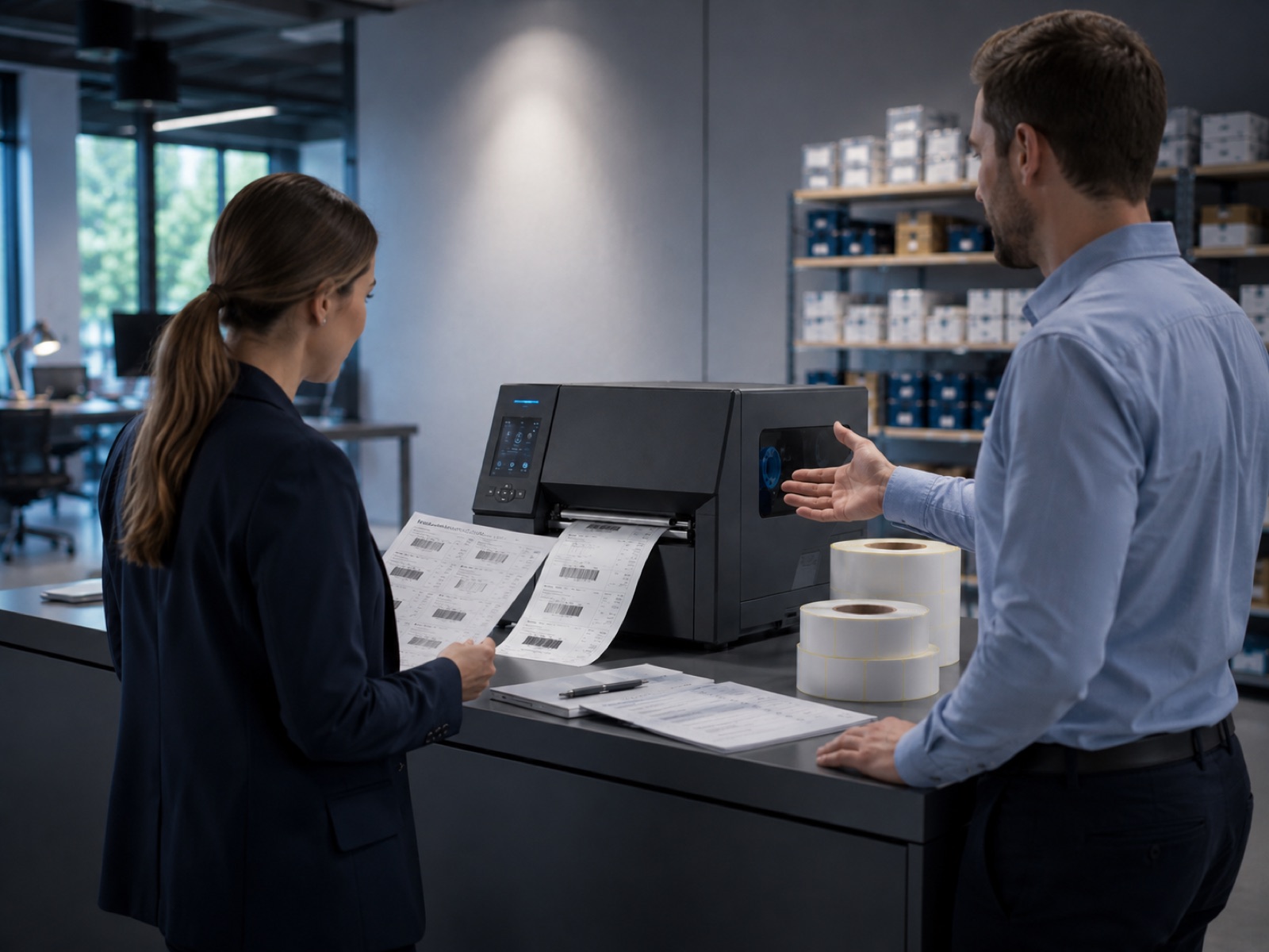 Il team erresse illustra le soluzioni di stampa termica a un cliente