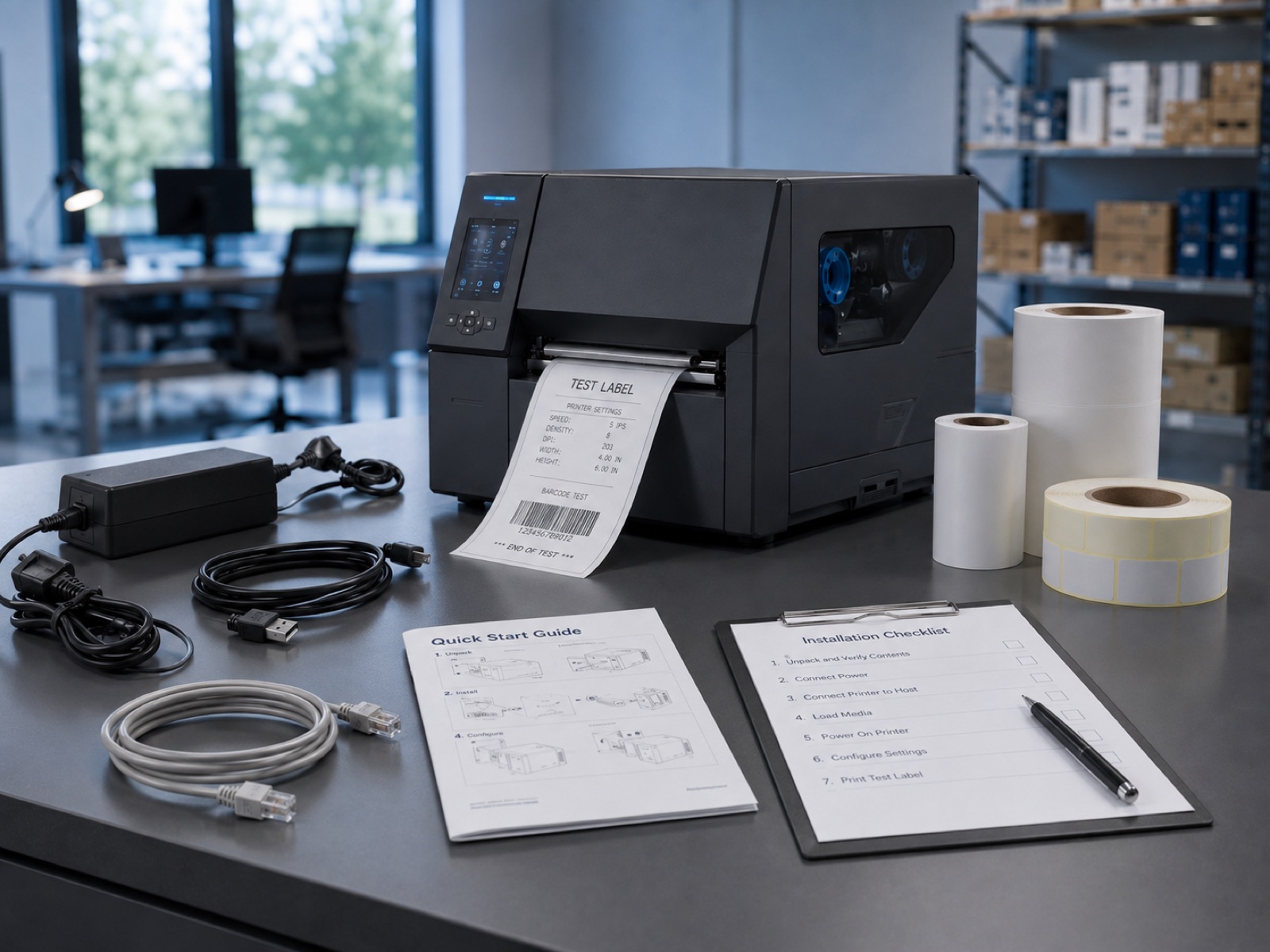 Kit di installazione stampante con cavi e guida rapida